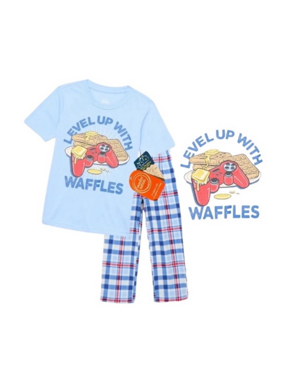 Wonder Nation 'Level Up with Waffles' Pajama Set - Light Blue and White